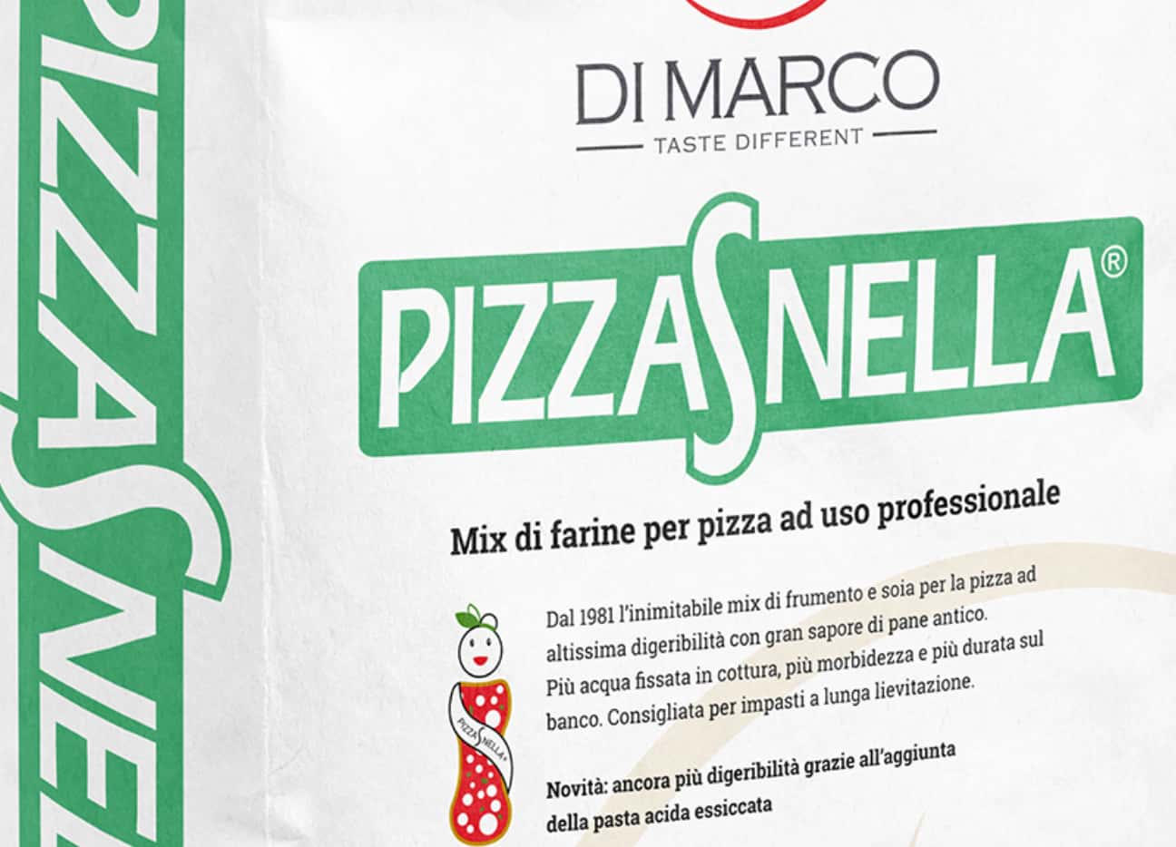 Detail of a Pizzasnella flour sack.